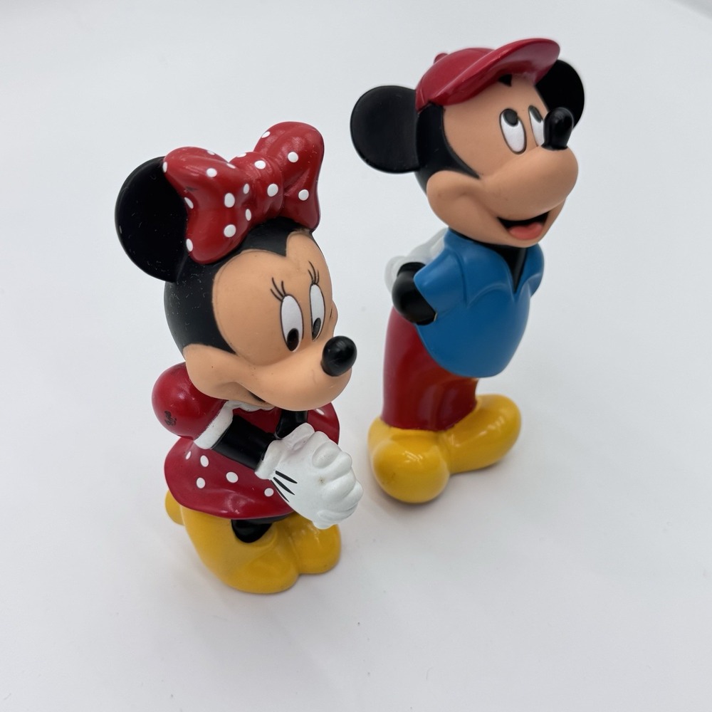 VTG Y2K MICKY & MINNIE MOUSE Disney Hard Rubber Squeaking Bath Toy Figure 6" EUC